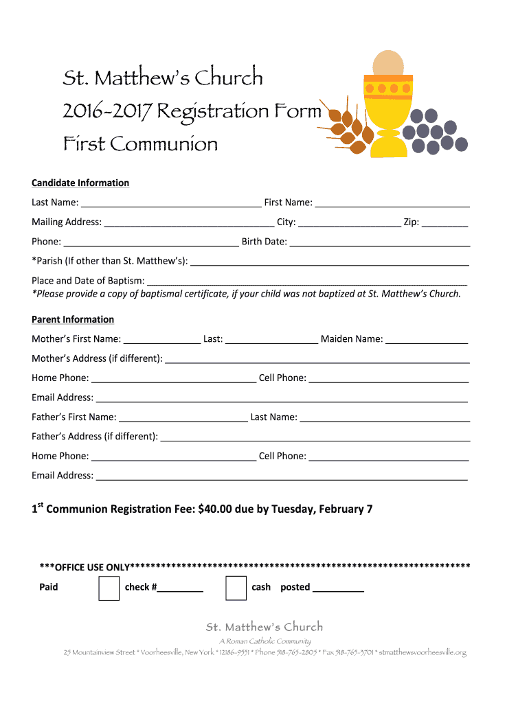  Download the First Communion Registration Form 2016