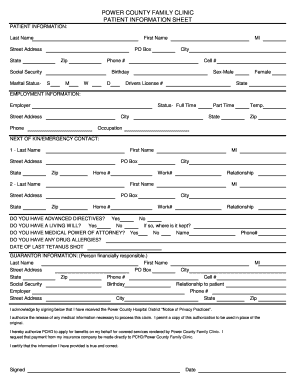 Family Clinic NEW Patient Information Sheet English