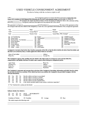 Consignment Agreement Form Source One Auto Group