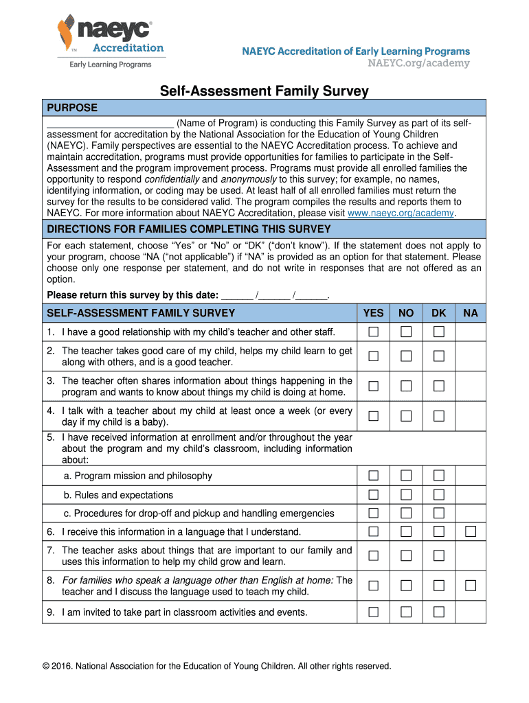 Naeyc Family Survey  Form