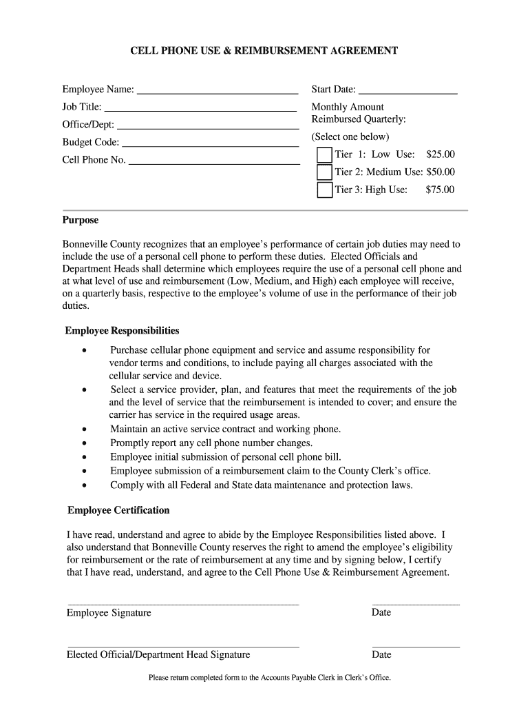 Cell Phone Agreement Form