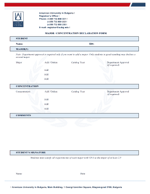 Major Declaration Form American University in Bulgaria