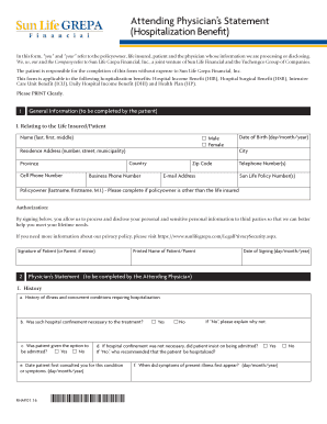 Attending Physician&amp;#39;s Statement Sun Life Grepa Financial  Form