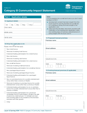 Category B Community Impact Statement Liquor &amp; Gaming NSW  Form