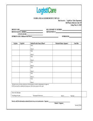 Florida Mileage Reimbursement  Form