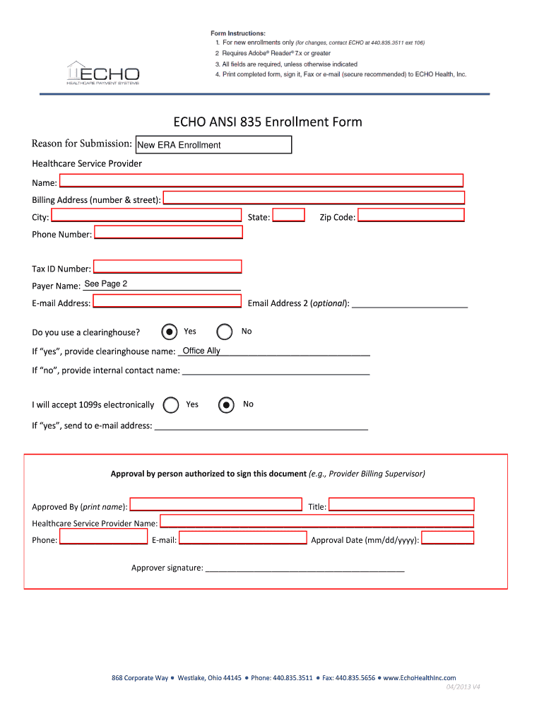  Echo Ansi 835 Form 2013-2024