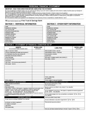 Get and Sign Personal Financial Statement First Trust & Savings Bank  Form