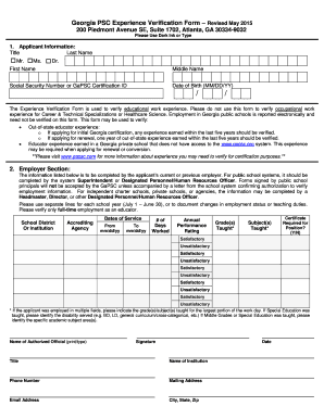 Get and Sign Georgia Psc Experience Verification Form 2015