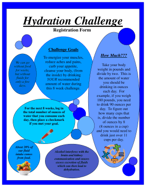 Hydration Challenge Registration Form, Water Log