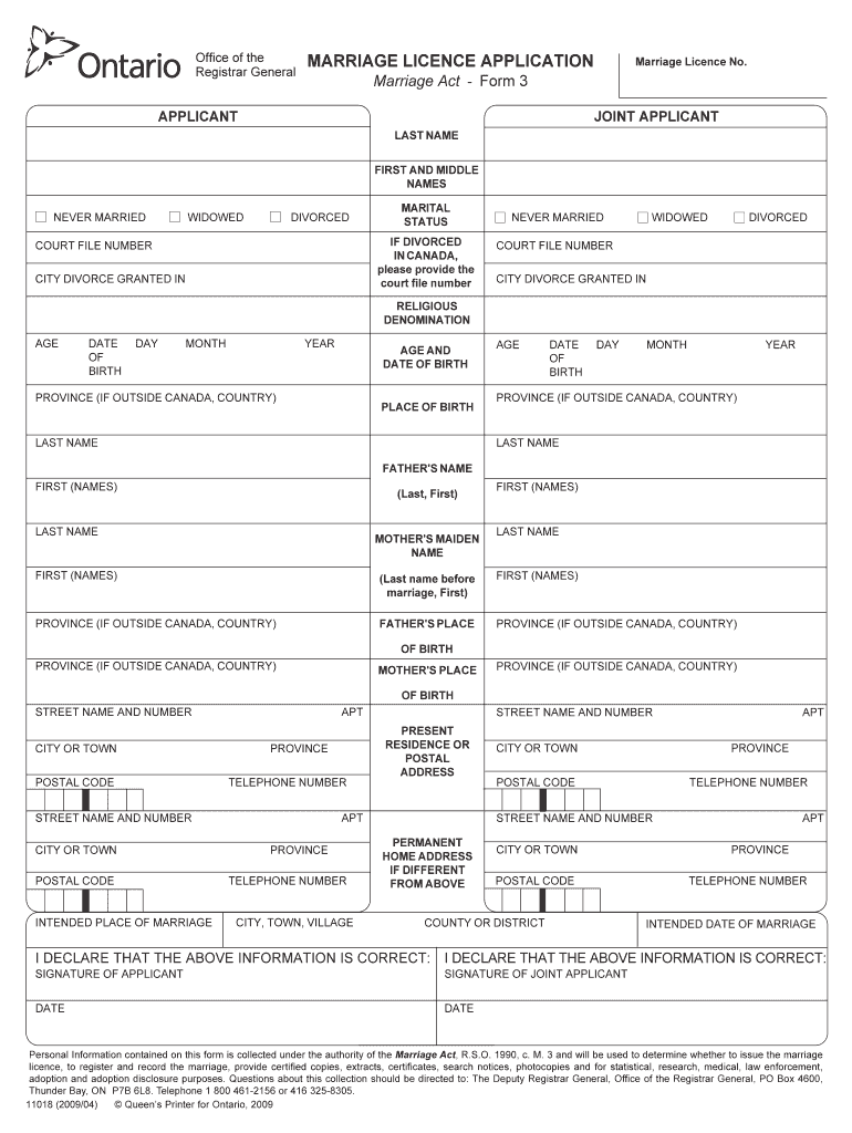 Marriage License Kitchener  Form