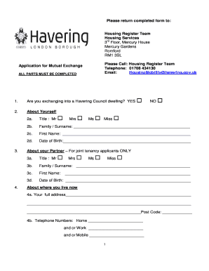 Mutual Exchange Application Form London Borough of Havering