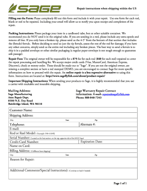 Sage Fly Rod Repair Form