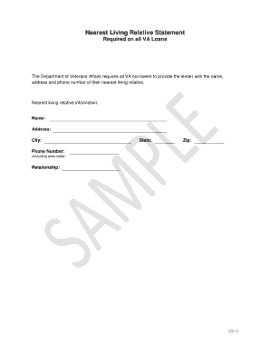 Va Nearest Living Relative Fillable  Form