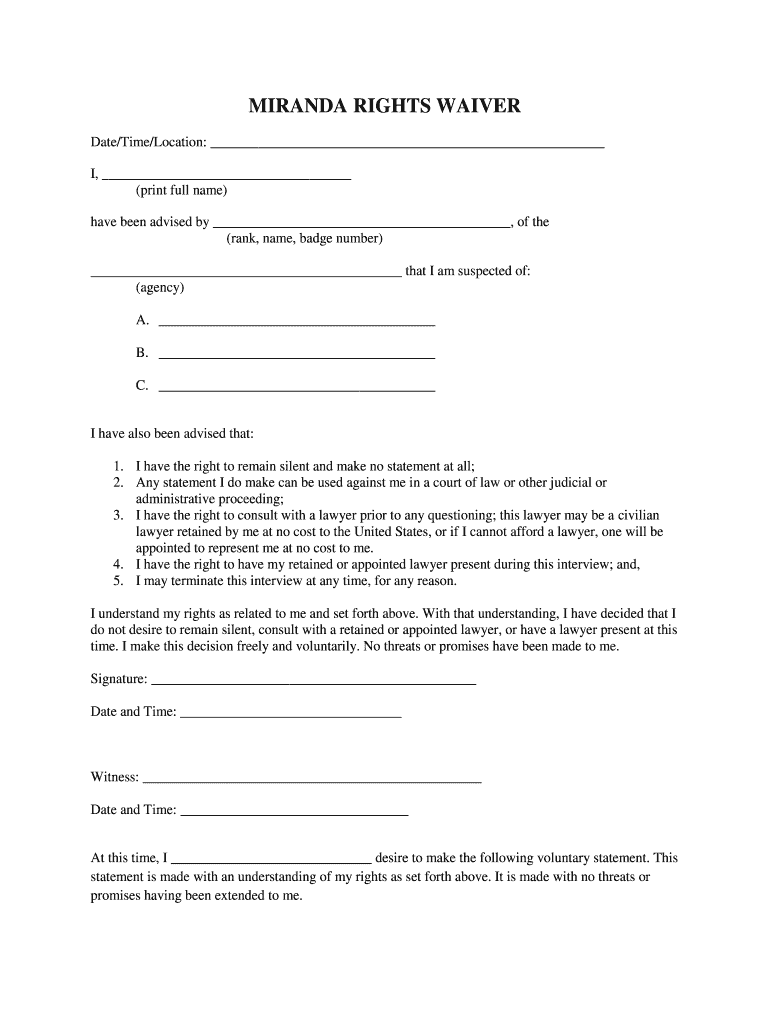 Miranda Waiver  Form