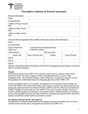 Prescriptive Authority &amp; Protocol Agreement  Form