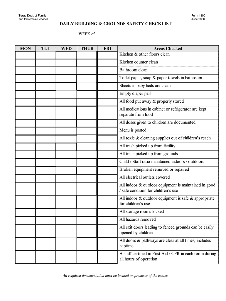 Daily Building and Grounds Checklist  Form