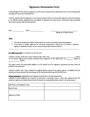 Kotak Life Insurance Signature Declaration Form