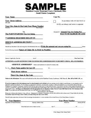 Sample Small Claims Complaint  Form