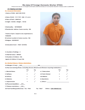 Biodata Form for Domestic Helper