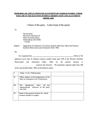 PROFORMA of APPLICATION for ALLOTMENT of COMMON SYMBOL under