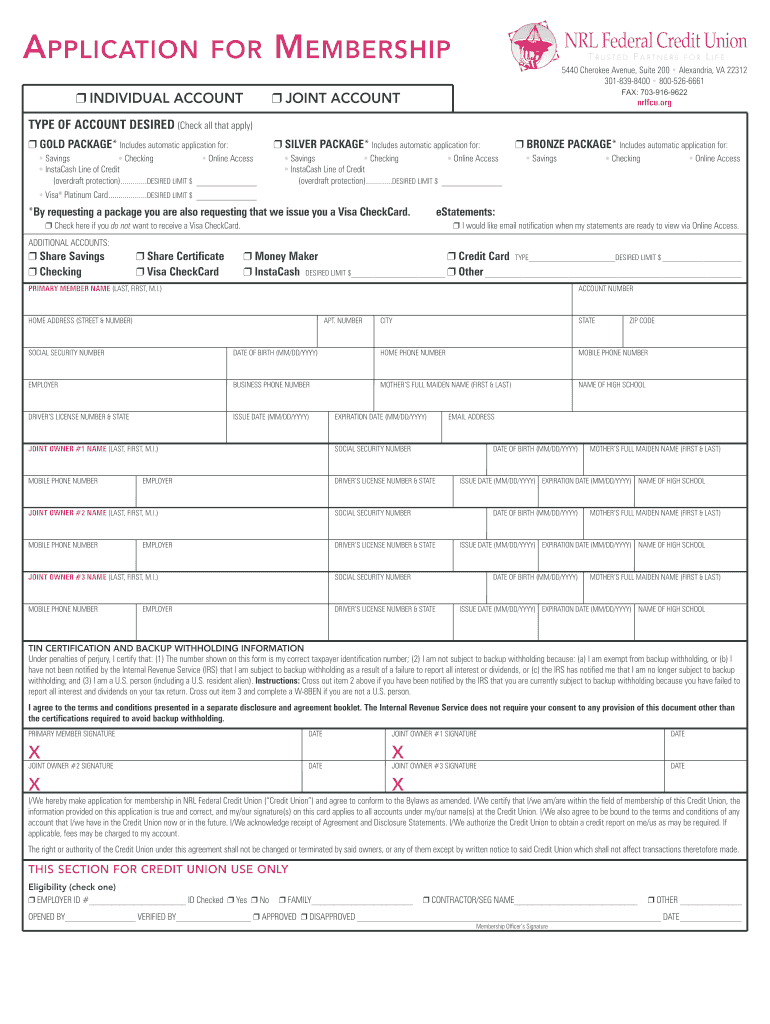 Application NRL Federal Credit Union  Form