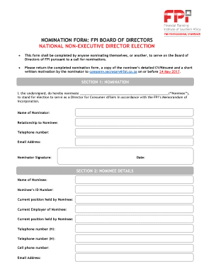 Board Nomination Form Template