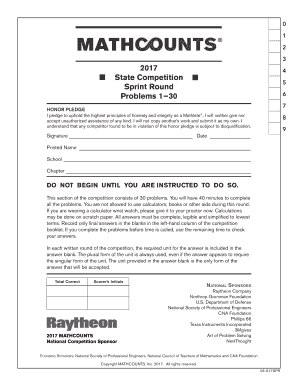 Mathcounts State Sprint Round  Form