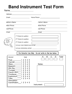 Band Instrument Test Form