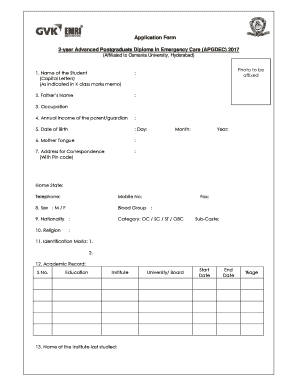 Application Form 2 Year Advanced Postgraduate GVK EMRI