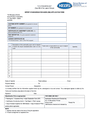 Kebs Stickers Application Form