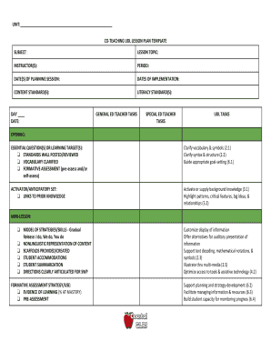 Udl Lesson Plan Template  Form