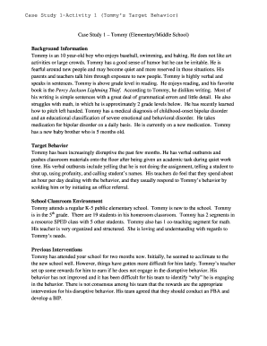 Case Study Tommy Target Behaviour Activity One  Form