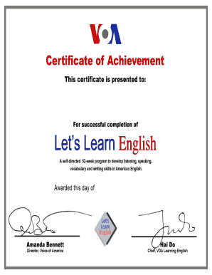 Certificate of Englesh Course Online PDF  Form