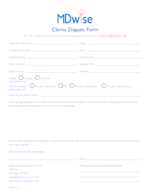 Mdwise Dispute Form