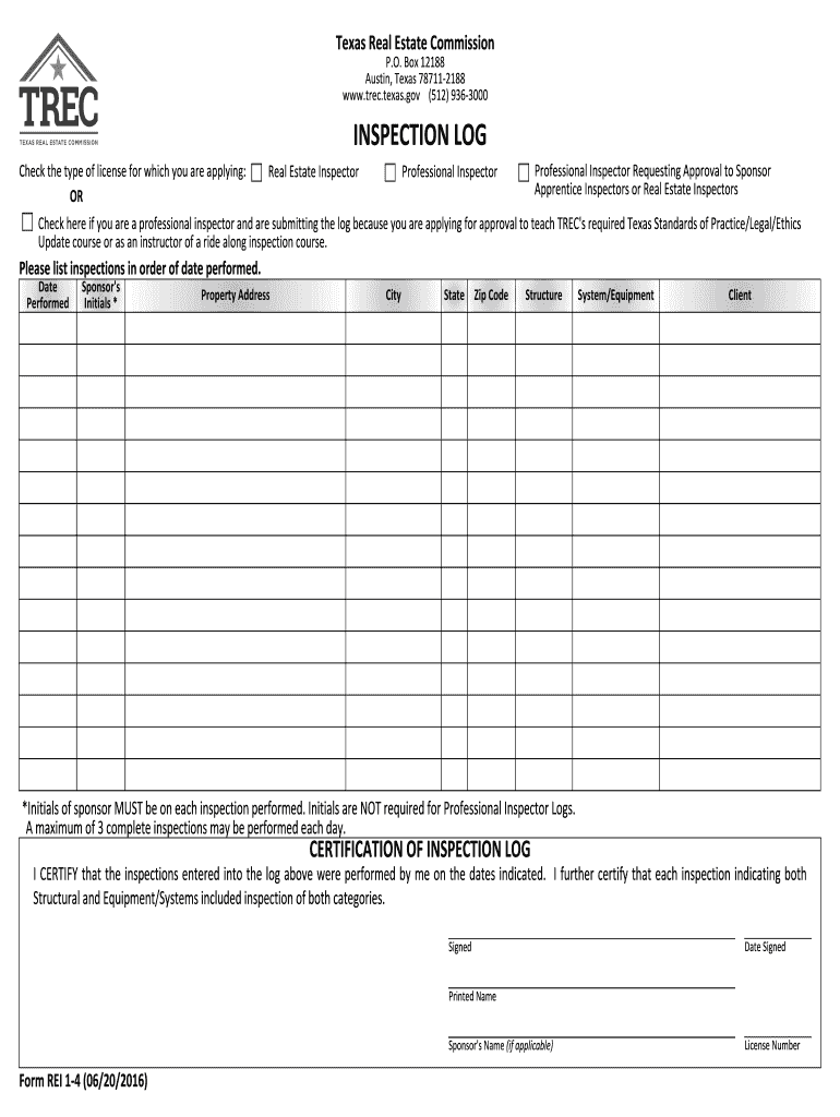 Inspection Log  Form