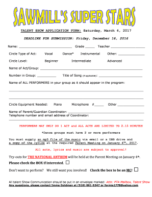 Application for Talent Show  Form