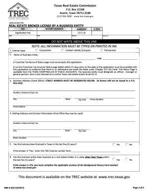 Texas Broker License Business  Form