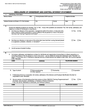 Disclosure of Ownership and Control Interest Statement CDPH 276 D  Form