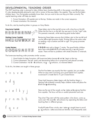 Handwriting Without Tears Developmental Teaching Order  Form