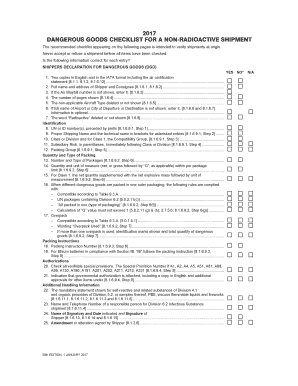 Dangerous Goods Checklist for a Non Radioactive Shipment  Form