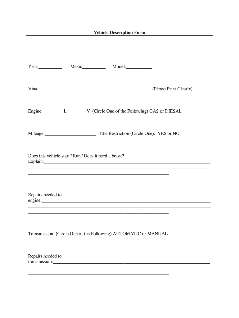 Vehicle Description Form