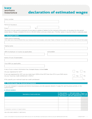 Icare Actual Wages Declaration  Form