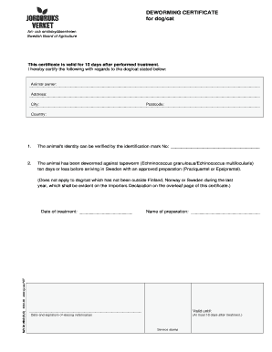 Deworming Certificate  Form