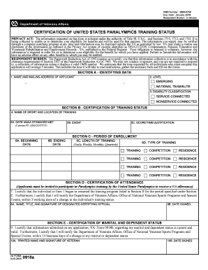 VA Form 0918a, CERTIFICATION of UNITED STATES VA Gov