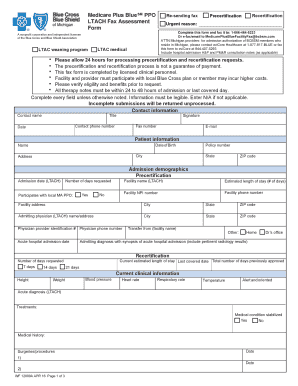 LTACH Fax Assessment Form Blue Cross Blue Shield of Michigan