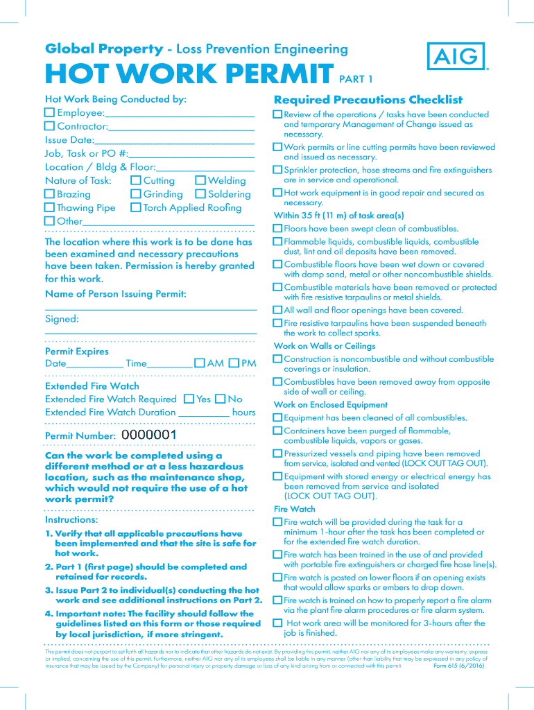Printable Hot Work Permit Form