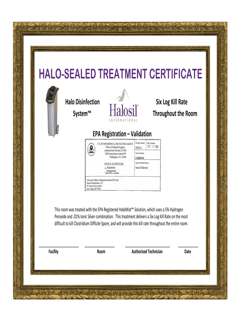 HALO SEALED TREATMENT CERTIFICATE Safety Net  Form