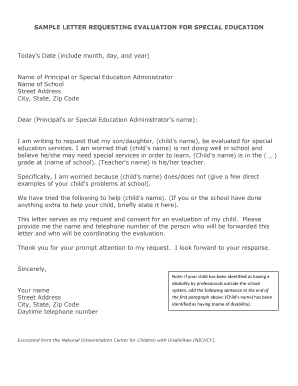 Sample Letter Requesting Iep Evaluation  Form