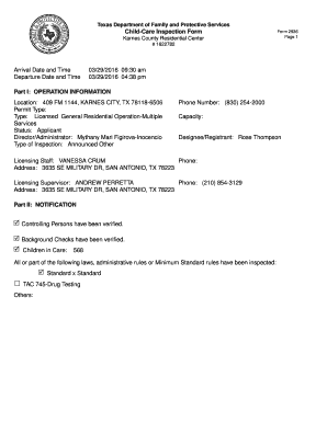 Child Care Inspection Form Arrival Date and Time DocumentCloud