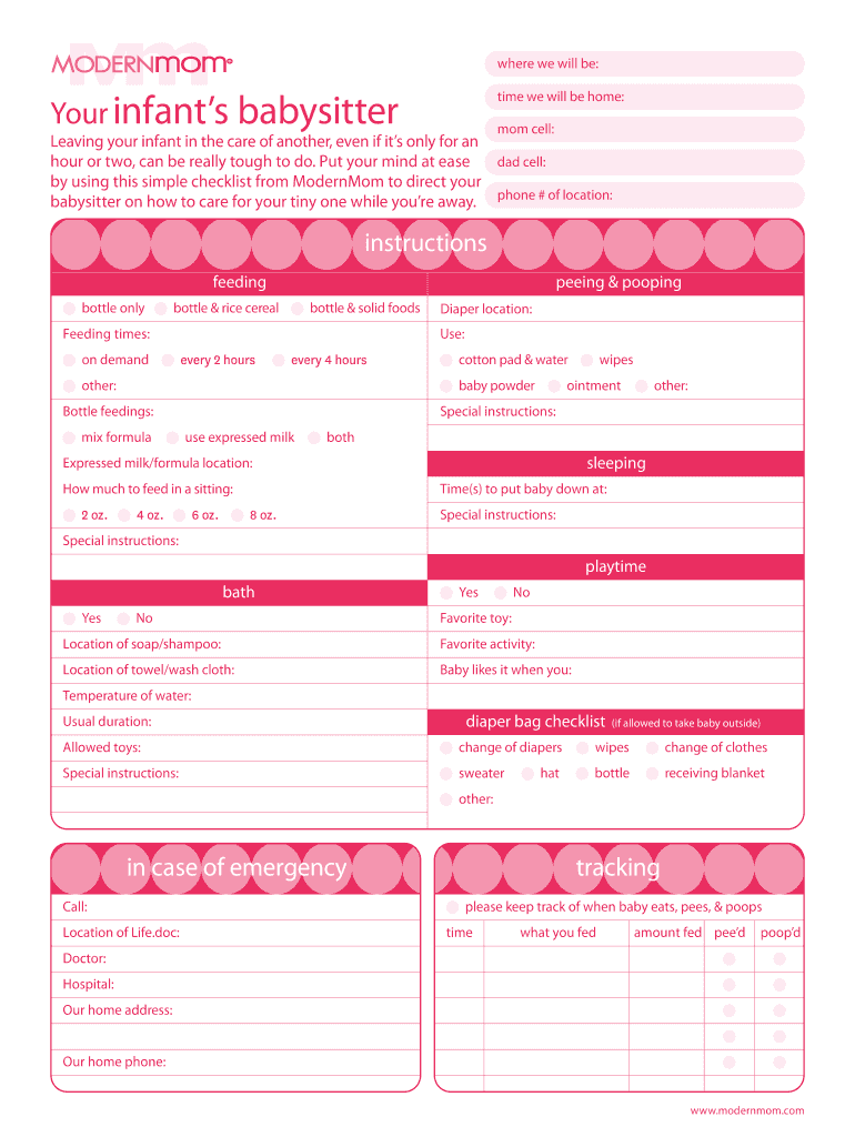 Your Infants Babysitter  Form